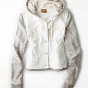 American Eagle White Denim Hooded Jacket Size S